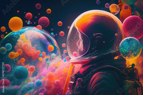 Astronaut In Multicolor Space Generative AI