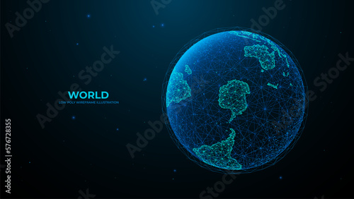Southern Hemisphere. Abstract digital isolated Earth. Technology polygonal globe on dark background. Futuristic vector illustration. Sci fi blue planet.