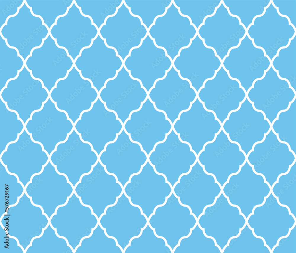 Naklejka premium Abstract geometry pattern in Arabian style. Seamless vector background. White and blue graphic ornament. Simple lattice graphic design