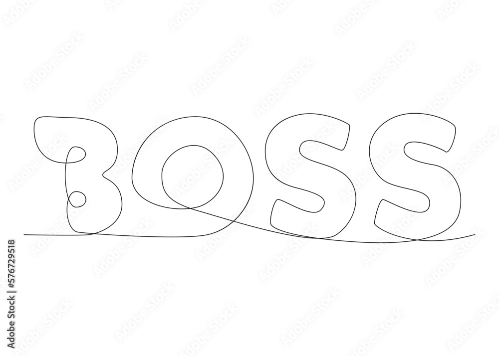 One continuous line of Boss word. Thin Line Illustration vector concept. Contour Drawing Creative ideas. One continuous line of Boss word. Thin Line Illustration vector concept. Contour Drawing Creative ideas.