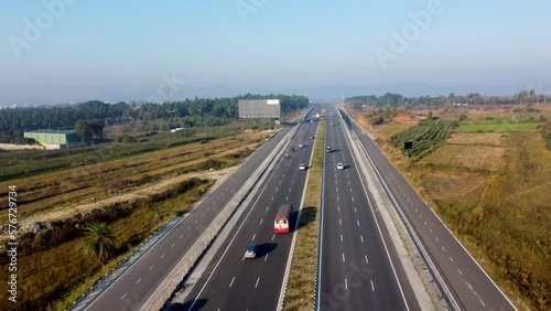 Mysore Expressway Highway 10 lane Near Bidadi Karnataka India drone video 4k  photo