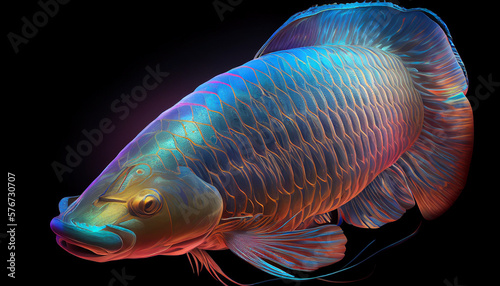 3D render illustration of arowana fish. Ai generative photo