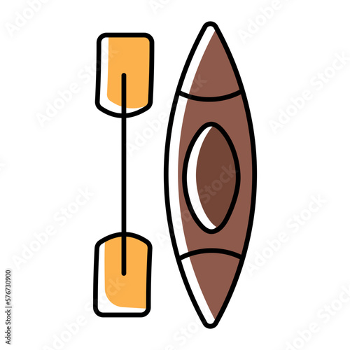 Canoe with paddle concept, watercraft or waterborne vector color omission icon design, Camping and outdoor symbol, extreme sports equipment sign, Wildlife and Expedition  illustration 