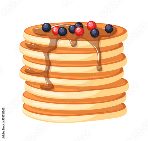 Pancakes with fruits isolated on white background