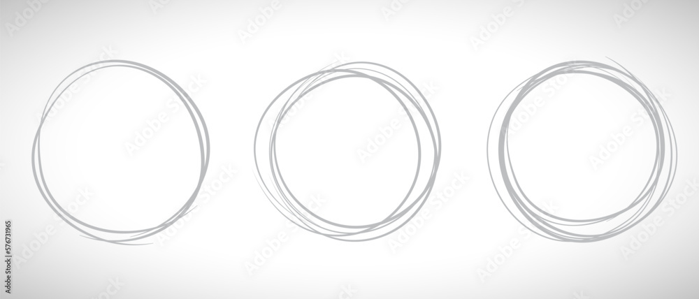 Grey circle line hand drawn set. Highlight hand drawing circle isolated on background. Round handwritten circle. For marking text, note, mark icon, number, marker pen, pencil and text check, vector Grey circle line hand drawn set. Highlight hand drawing circle isolated on background. Round handwritten circle. For marking text, note, mark icon, number, marker pen, pencil and text check, vector