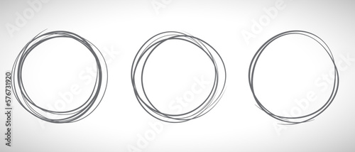 Grey circle line hand drawn set. Highlight hand drawing circle isolated on background. Round handwritten circle. For marking text, note, mark icon, number, marker pen, pencil and text check, vector
