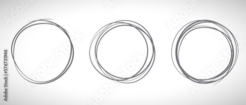 Grey circle line hand drawn set. Highlight hand drawing circle isolated on background. Round handwritten circle. For marking text, note, mark icon, number, marker pen, pencil and text check, vector