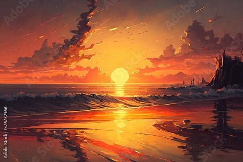 Blinding Brilliance of a Sea of Sunsets. Generative AI © pngking