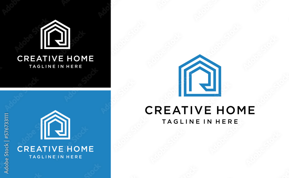 creative letter R logo with triple home vector template creative letter R logo with triple home vector template