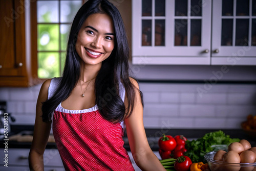 young asian woman at home b...