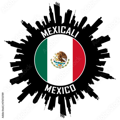 Mexicali Mexico Flag Skyline Silhouette Mexicali Mexico Lover Travel Souvenir Sticker Vector Illustration SVG EPS AI photo