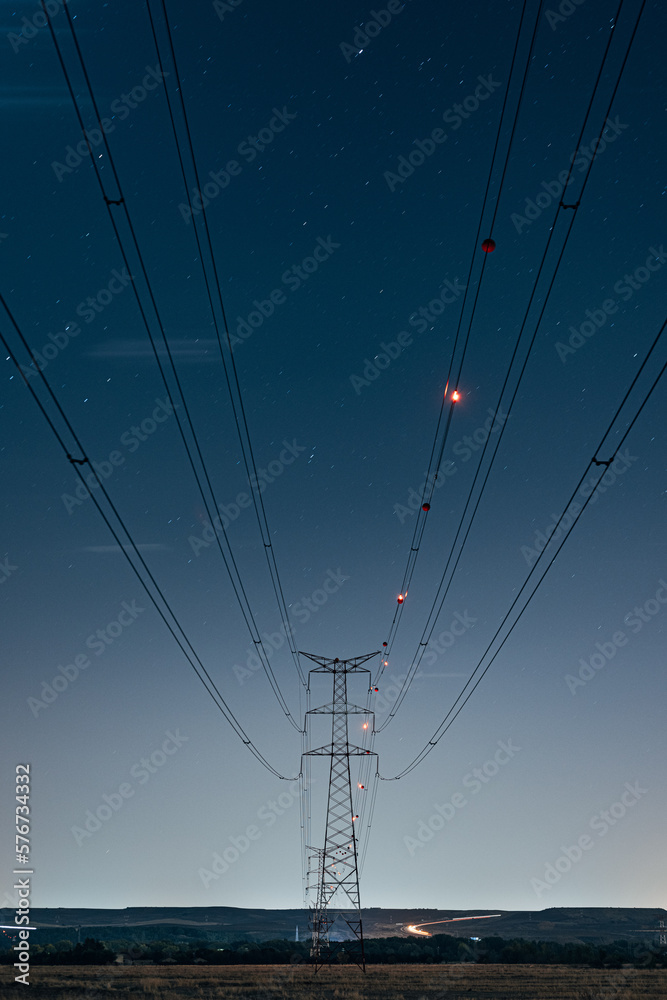 power lines at night