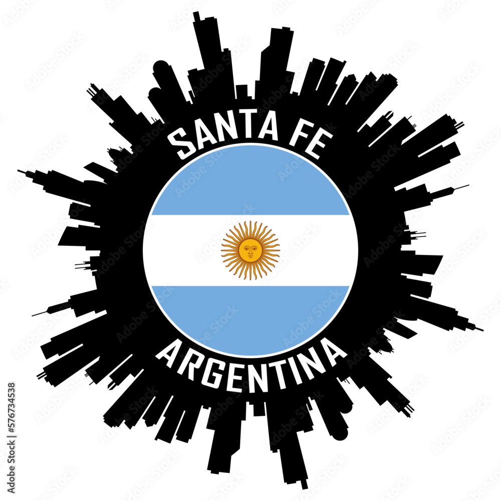 Naklejka premium Santa Fe Argentina Flag Skyline Silhouette Santa Fe Argentina Lover Travel Souvenir Sticker Vector Illustration SVG EPS AI