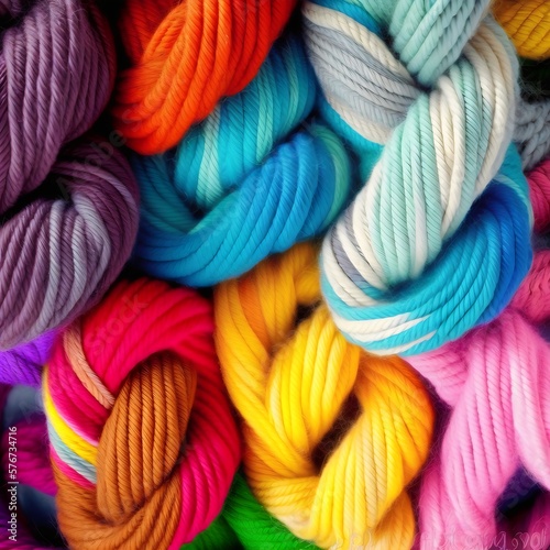 Colorful skeins of yarn knitting chrochet created with AI