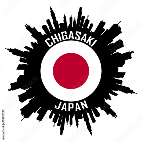 Chigasaki Japan Flag Skyline Silhouette Chigasaki Japan Lover Travel Souvenir Sticker Vector Illustration SVG EPS AI photo