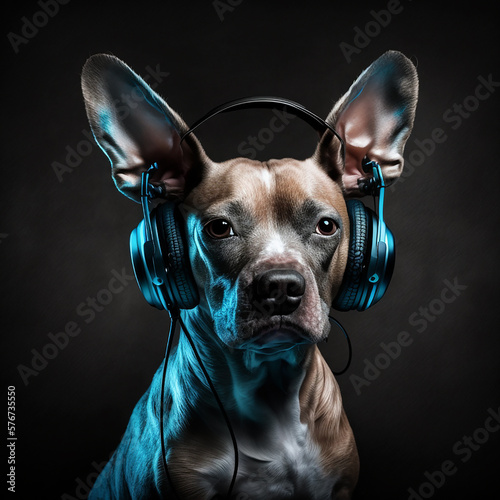 portrait of a dog in headphones