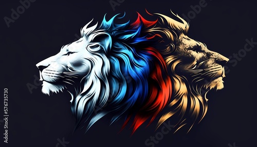 Frost and fire lion colorful painting created by generative ai