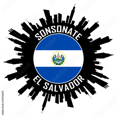 Sonsonate El Salvador Flag Skyline Silhouette Sonsonate El Salvador Lover Travel Souvenir Sticker Vector Illustration SVG EPS AI photo