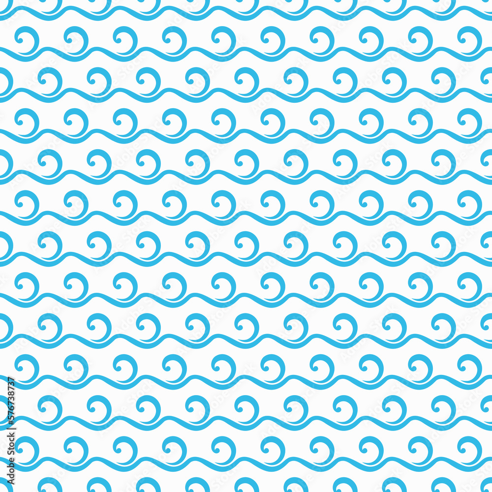 Sea and ocean surf wave seamless pattern with vector ornament of blue water curves. Seamless background of sea nature with wavy lines and swirls, river stream waves, summer beach surf or storm curves