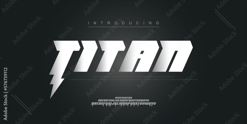 Titan digital modern alphabet new font. Creative abstract urban, futuristic, fashion, sport, minimal technology typography. Simple vector illustration with number