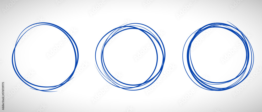 Blue circle line hand drawn set. Highlight hand drawing circle isolated on background. Round handwritten circle. For marking text, note, mark icon, number, marker pen, pencil and text check, vector Blue circle line hand drawn set. Highlight hand drawing circle isolated on background. Round handwritten circle. For marking text, note, mark icon, number, marker pen, pencil and text check, vector