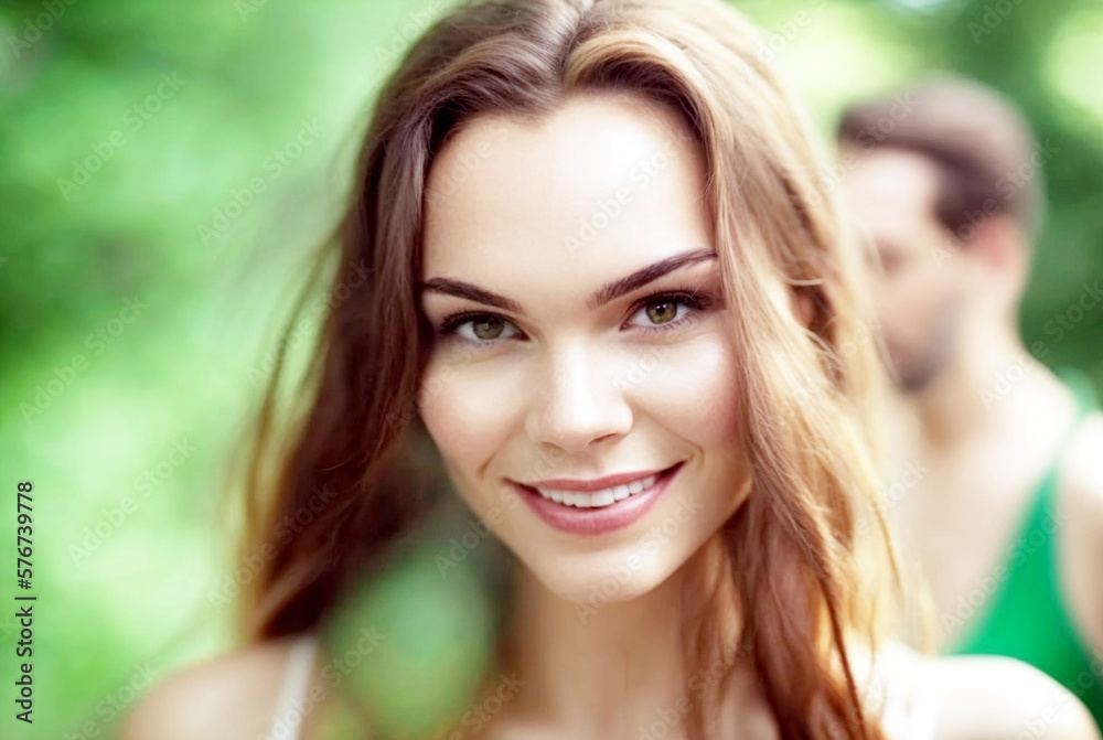 outside with friends, young adult woman in summer shirt is together with friends in nature and spend time together. Generative AI outside with friends, young adult woman in summer shirt is together with friends in nature and spend time together. Generative AI