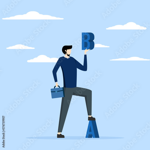 Plan B concept, alternative solutions or secondary business strategy plan for emergency case, business choice, confident business leader presenting Plan B while standing on old A.