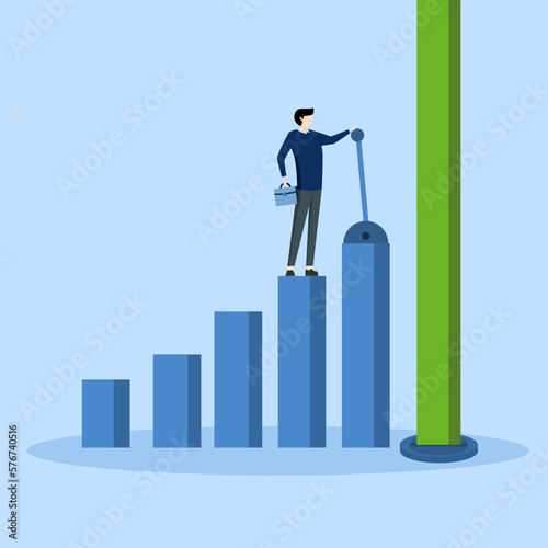 Growing business chart concept, smart entrepreneur control switch to move or increase profit chart. increase sales or investment growth, increase profits or increase revenue.