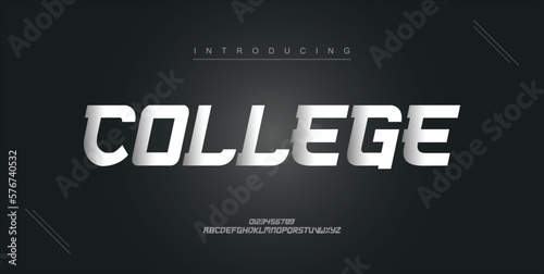 College digital modern alphabet new font. Creative abstract urban, futuristic, fashion, sport, minimal technology typography. Simple vector illustration with number