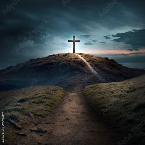 Fotografia, Obraz cross on the hill, the path leading to God, Happy easter