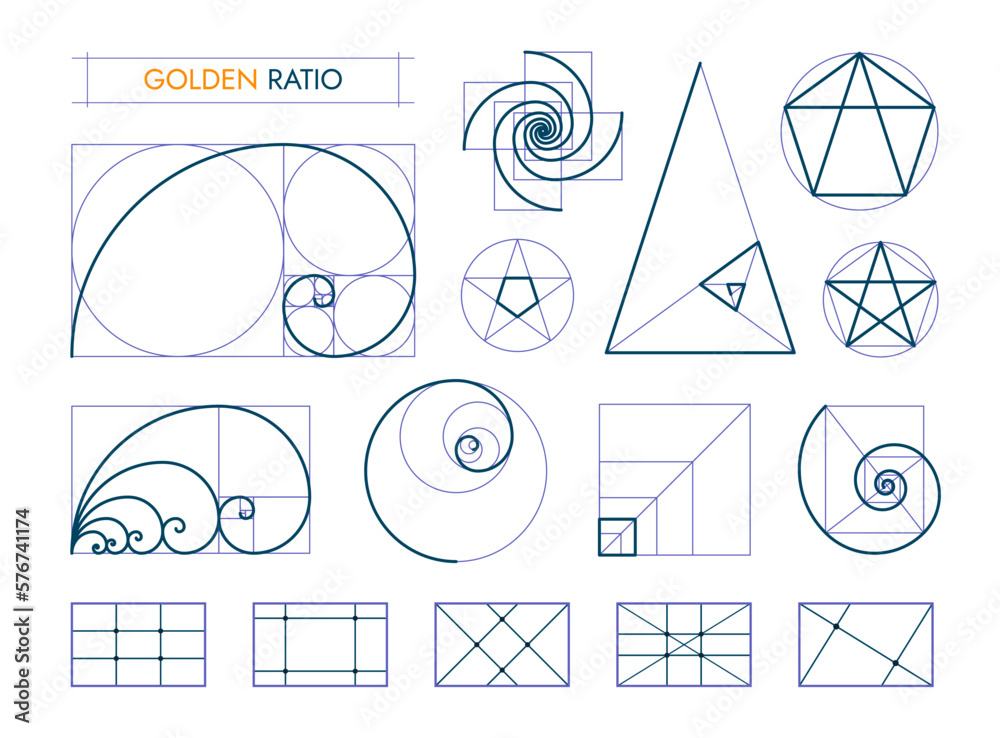 Golden ratio proportions, composition balance. Vector set of geometric