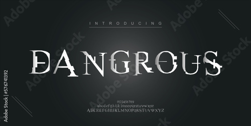Dangrous digital modern alphabet new font. Creative abstract urban, futuristic, fashion, sport, minimal technology typography. Simple vector illustration with number