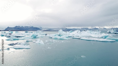 Drone Aerial of Jokulsarlon Glacier Lagoon in Iceland Vatnajokull National Park photo