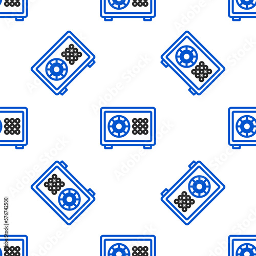 Line Safe icon isolated seamless pattern on white background. The door safe a bank vault with a combination lock. Reliable Data Protection. Colorful outline concept. Vector