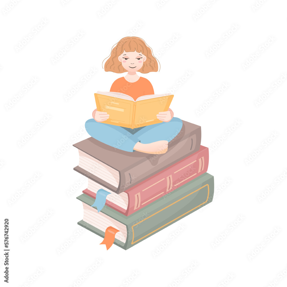 A girl reading a book, popularization of reading A girl reading a book, popularization of reading