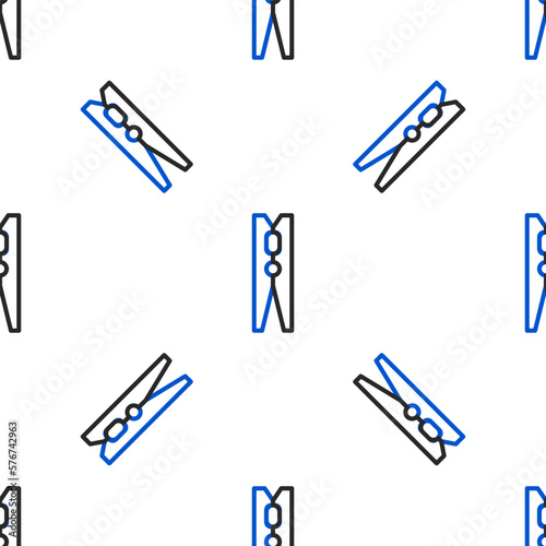 Line Old wood clothes pin icon isolated seamless pattern on white background. Clothes peg. Colorful outline concept. Vector