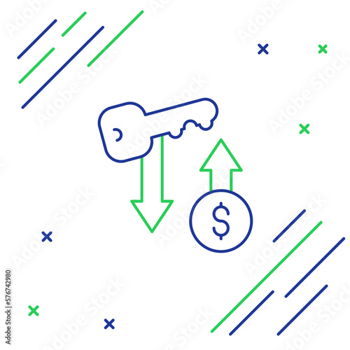 Line Rent key icon isolated on white background. The concept of the house turnkey. Colorful outline concept. Vector