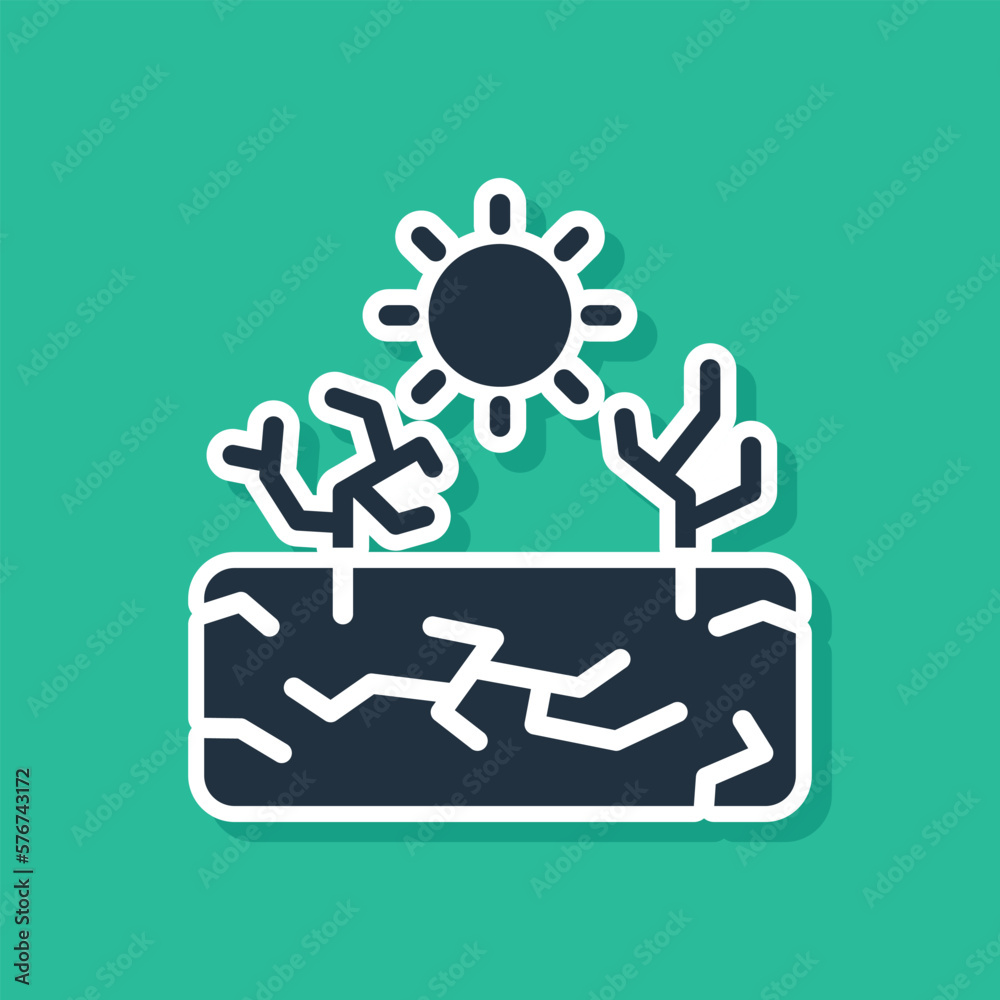 Blue Drought icon isolated on green background.  Vector