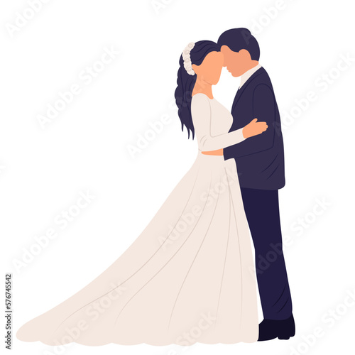 bride and groom on white background isolated