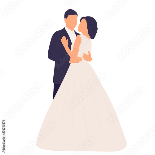 bride and groom on white background isolated, vector