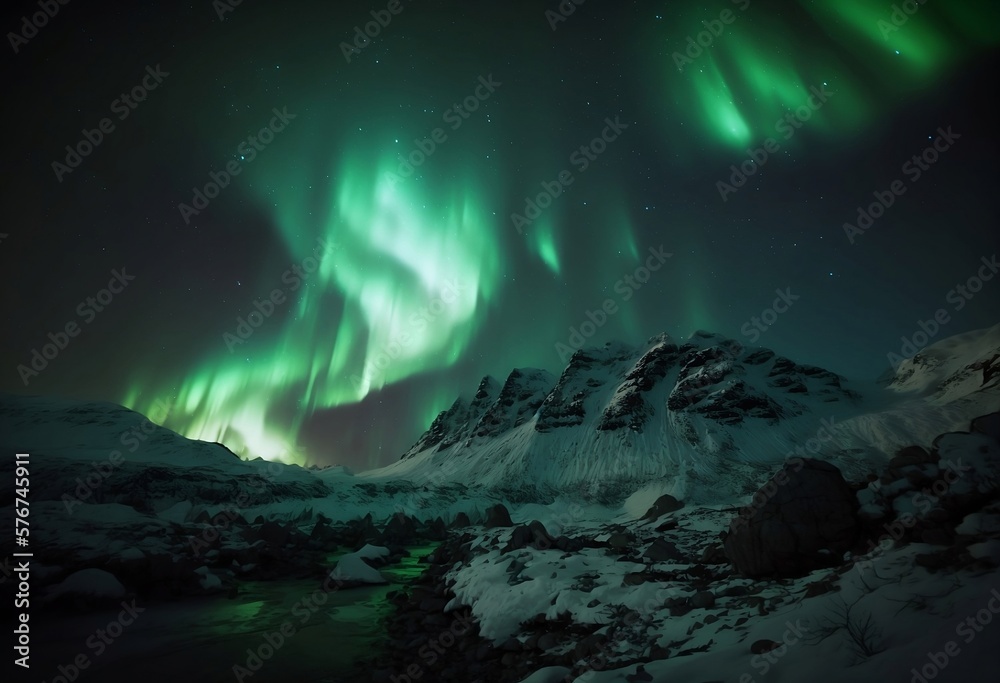Aurora Borealis Northern Lights in Winter Arctic Landscape - Generative AI 008