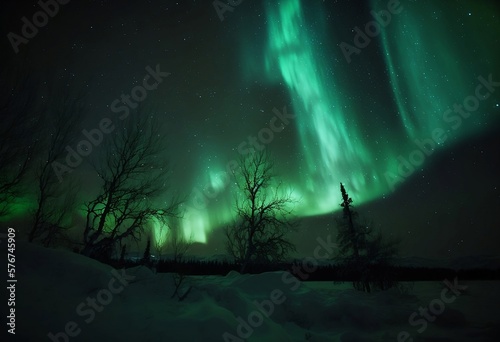 Aurora Borealis Northern Lights in Winter Arctic Landscape - Generative AI 005