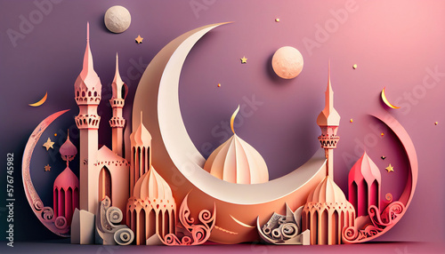 Artistic islamic ramadan kareem 3D illustration background. Generative AI.