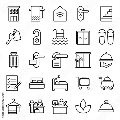 Hotel service, Simple thin line hotel icons set, vector illustration on white background
