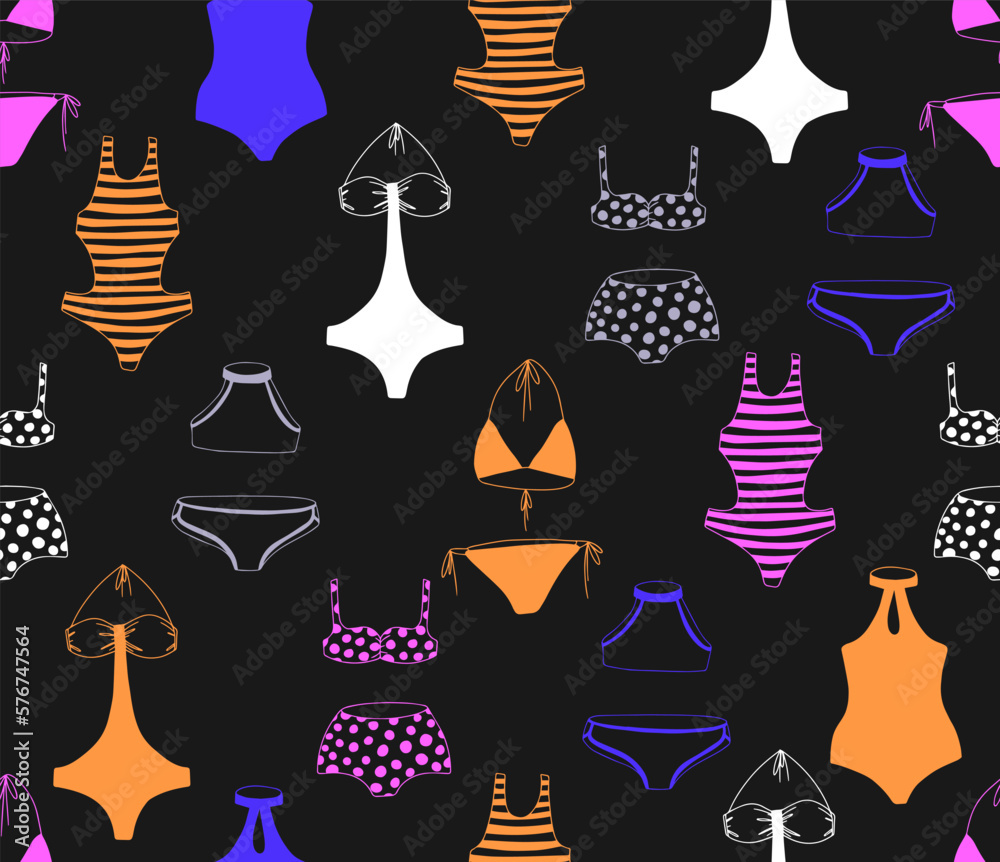 Seamless bikini pattern in sketch style in doodle style. Seamless bikini pattern in sketch style in doodle style.