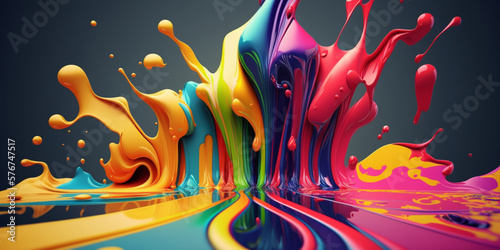 Abstract 3d background of multicolored paint. Splash of multicolored paint. Splatter of bright liquid. Digital Art. created with ai