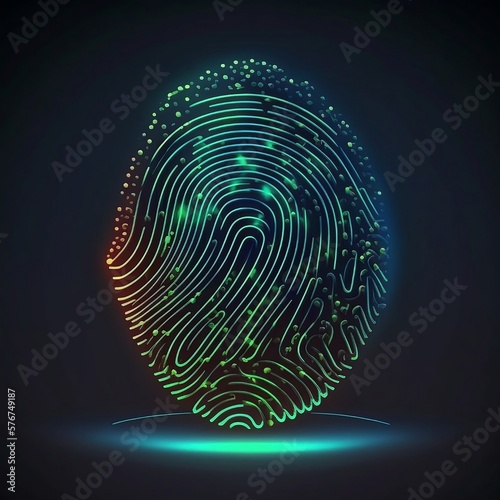 Biometric finger with dark background, created with AI.