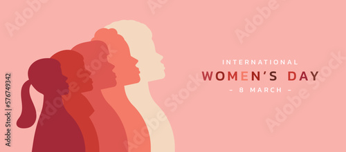 female diverse faces in silhouette on 8 March International women day and the feminist movement for independence, freedom, empowerment, and activism for woman rights, vector flat illustration photo