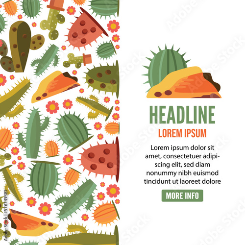 cactus vertical baner. decorative green desert plants. desert cacti, spiked flowers.vector flat cartoon simple vertical baner