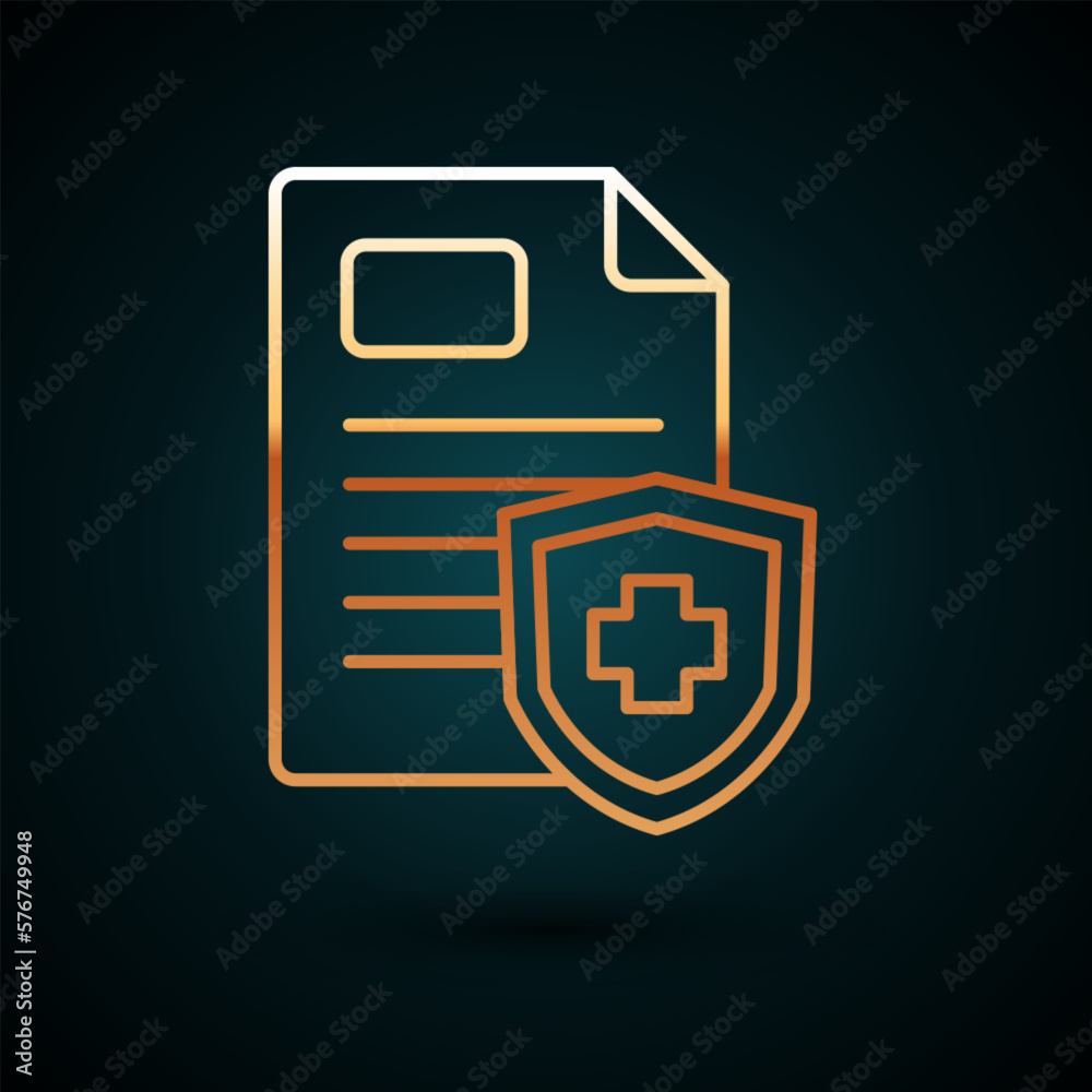 Gold line Medical clipboard with clinical record icon isolated on dark blue background. Prescription, medical check marks report. Vector Gold line Medical clipboard with clinical record icon isolated on dark blue background. Prescription, medical check marks report. Vector